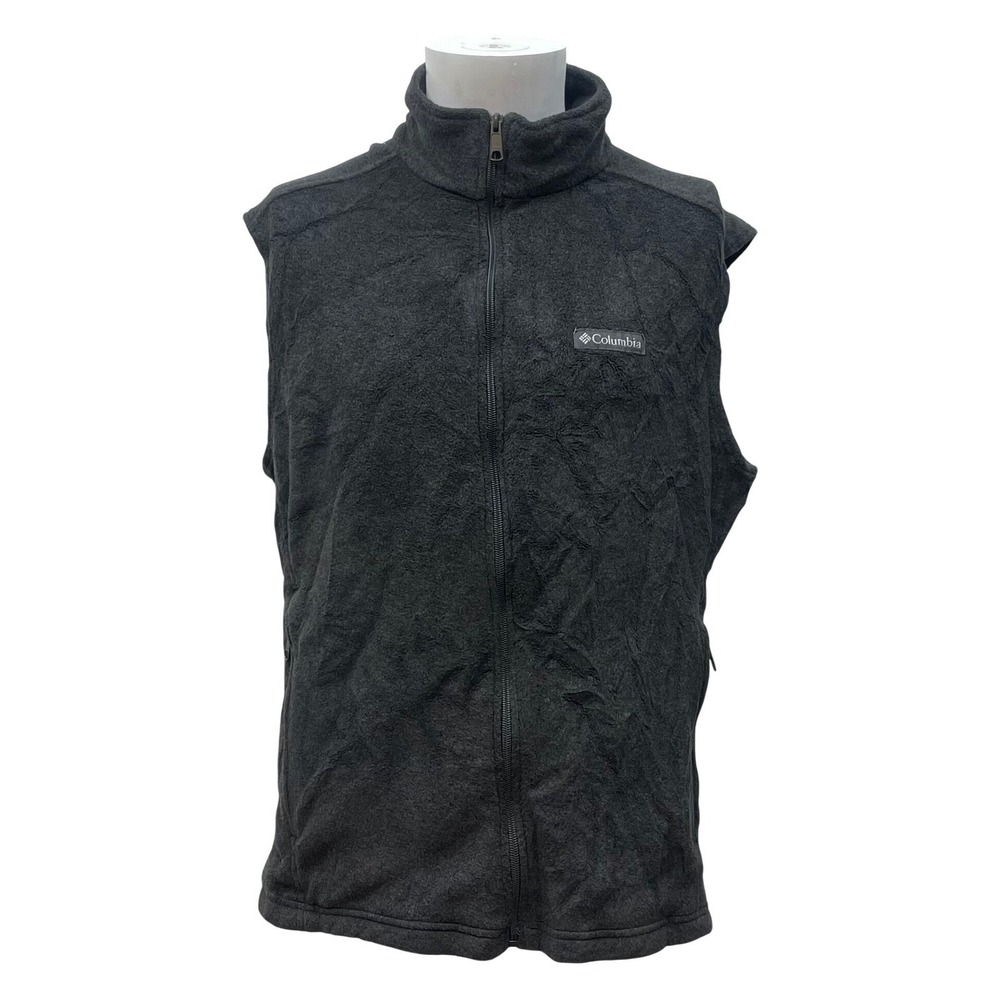 Columbia Steens Mountain Fleece Vest Mens‎ Large Charcoal Gray Full Zip Wrinkle
